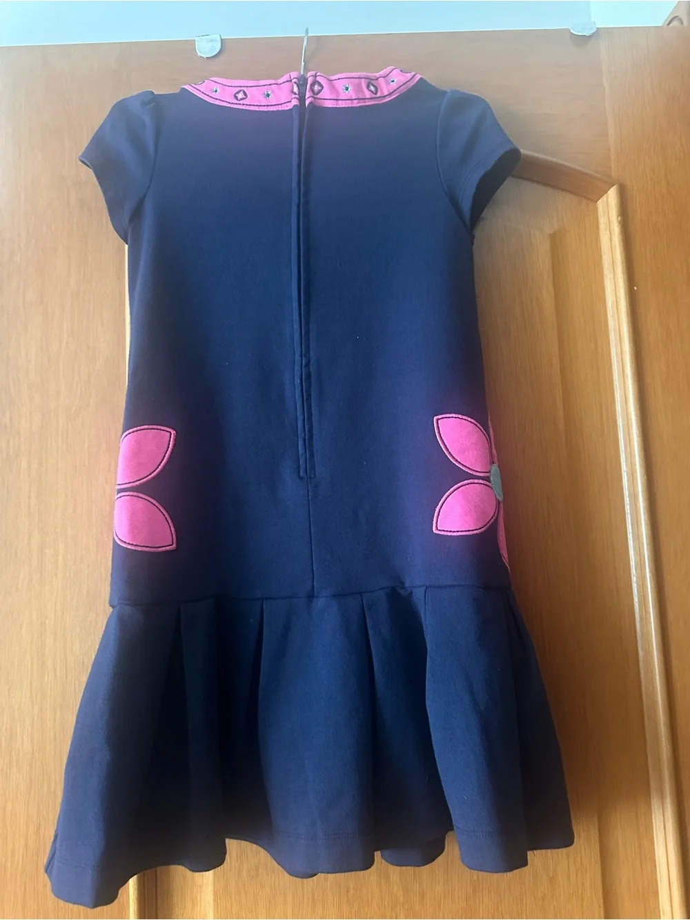 Hartstrings Girls Navy Blue & Pink Drop-Waist Flower Dress - Size 8
